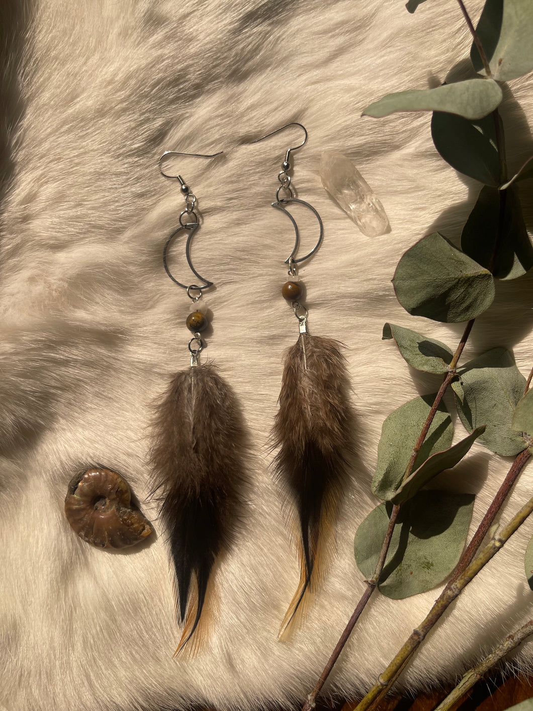 Tiger Moon Feather Earrings